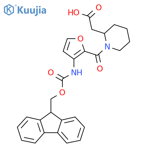 2-{1-3-({(9H-fluoren-9-yl)methoxycarbonyl}amino)furan-2-carbonylpiperidin-2-yl}acetic acid structure