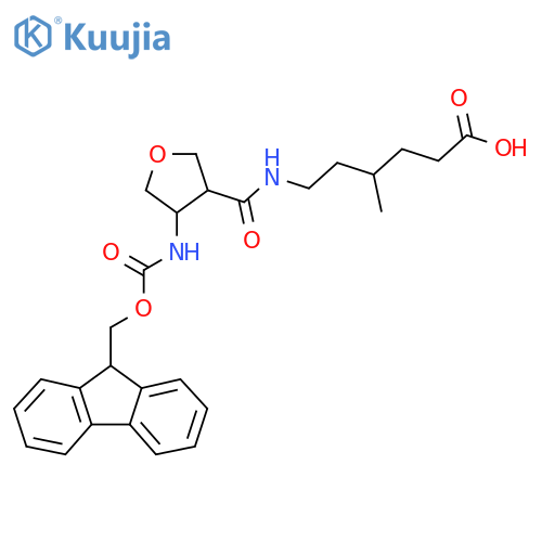 6-{4-({(9H-fluoren-9-yl)methoxycarbonyl}amino)oxolan-3-ylformamido}-4-methylhexanoic acid structure