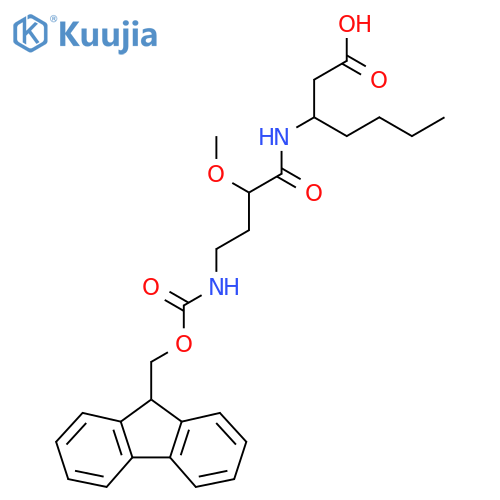 3-4-({(9H-fluoren-9-yl)methoxycarbonyl}amino)-2-methoxybutanamidoheptanoic acid structure