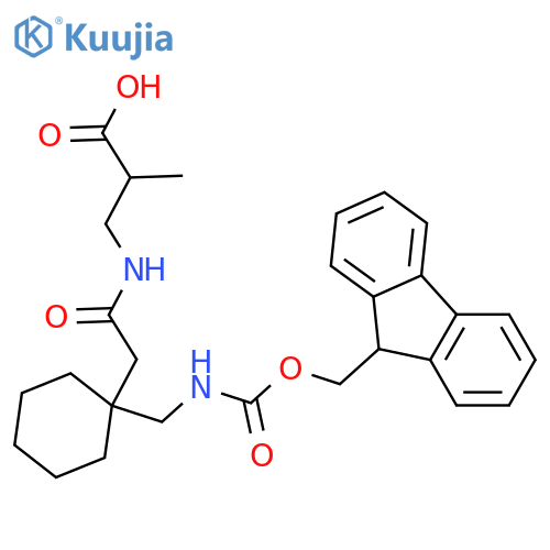 3-(2-{1-({(9H-fluoren-9-yl)methoxycarbonyl}amino)methylcyclohexyl}acetamido)-2-methylpropanoic acid structure