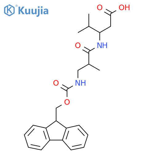 3-3-({(9H-fluoren-9-yl)methoxycarbonyl}amino)-2-methylpropanamido-4-methylpentanoic acid structure