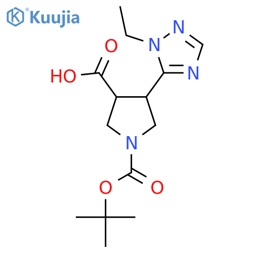 1-(tert-butoxy)carbonyl-4-(1-ethyl-1H-1,2,4-triazol-5-yl)pyrrolidine-3-carboxylic acid structure