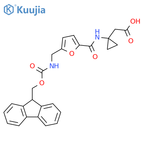 2-(1-{5-({(9H-fluoren-9-yl)methoxycarbonyl}amino)methylfuran-2-amido}cyclopropyl)acetic acid structure