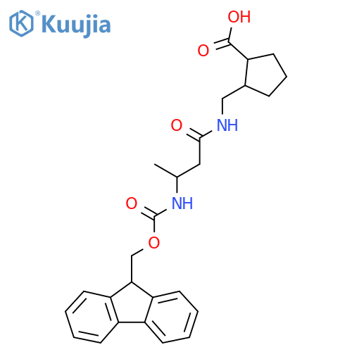 2-{3-({(9H-fluoren-9-yl)methoxycarbonyl}amino)butanamidomethyl}cyclopentane-1-carboxylic acid structure