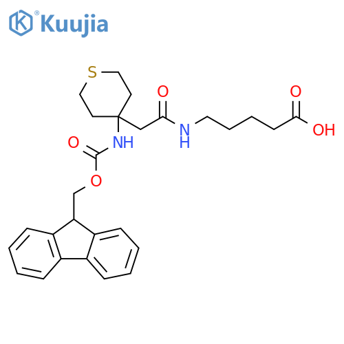 5-{2-4-({(9H-fluoren-9-yl)methoxycarbonyl}amino)thian-4-ylacetamido}pentanoic acid structure
