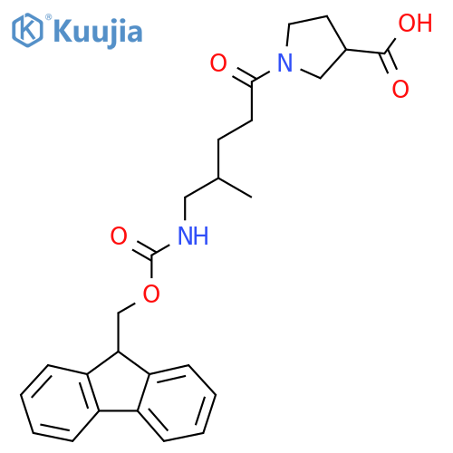 1-5-({(9H-fluoren-9-yl)methoxycarbonyl}amino)-4-methylpentanoylpyrrolidine-3-carboxylic acid structure