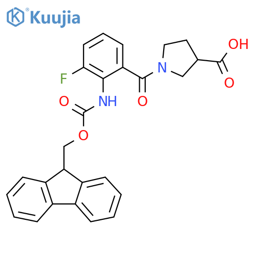 1-2-({(9H-fluoren-9-yl)methoxycarbonyl}amino)-3-fluorobenzoylpyrrolidine-3-carboxylic acid structure