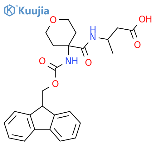 3-{4-({(9H-fluoren-9-yl)methoxycarbonyl}amino)oxan-4-ylformamido}butanoic acid structure