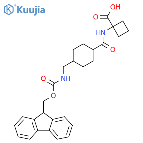 1-{4-({(9H-fluoren-9-yl)methoxycarbonyl}amino)methylcyclohexaneamido}cyclobutane-1-carboxylic acid structure