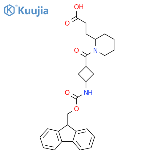 3-{1-3-({(9H-fluoren-9-yl)methoxycarbonyl}amino)cyclobutanecarbonylpiperidin-2-yl}propanoic acid structure