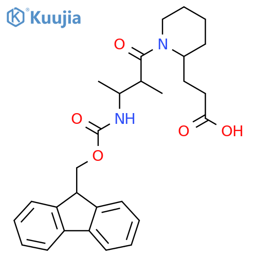 3-{1-3-({(9H-fluoren-9-yl)methoxycarbonyl}amino)-2-methylbutanoylpiperidin-2-yl}propanoic acid structure