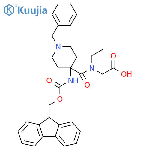 2-{1-1-benzyl-4-({(9H-fluoren-9-yl)methoxycarbonyl}amino)piperidin-4-yl-N-ethylformamido}acetic acid structure