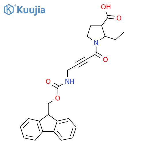 2-ethyl-1-4-({(9H-fluoren-9-yl)methoxycarbonyl}amino)but-2-ynoylpyrrolidine-3-carboxylic acid structure