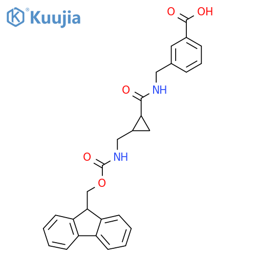 3-[({2-[({[(9H-fluoren-9-yl)methoxy]carbonyl}amino)methyl]cyclopropyl}formamido)methyl]benzoic acid structure