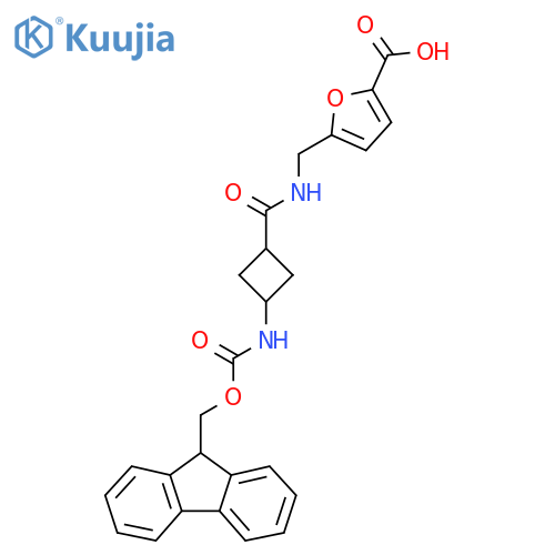 5-({3-({(9H-fluoren-9-yl)methoxycarbonyl}amino)cyclobutylformamido}methyl)furan-2-carboxylic acid structure