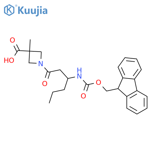 1-3-({(9H-fluoren-9-yl)methoxycarbonyl}amino)hexanoyl-3-methylazetidine-3-carboxylic acid structure