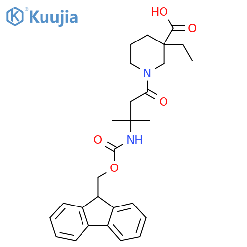 3-ethyl-1-3-({(9H-fluoren-9-yl)methoxycarbonyl}amino)-3-methylbutanoylpiperidine-3-carboxylic acid structure