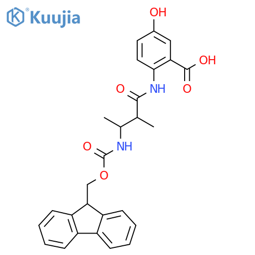 2-3-({(9H-fluoren-9-yl)methoxycarbonyl}amino)-2-methylbutanamido-5-hydroxybenzoic acid structure