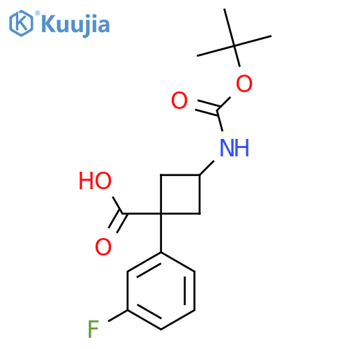 3-{(tert-butoxy)carbonylamino}-1-(3-fluorophenyl)cyclobutane-1-carboxylic acid structure