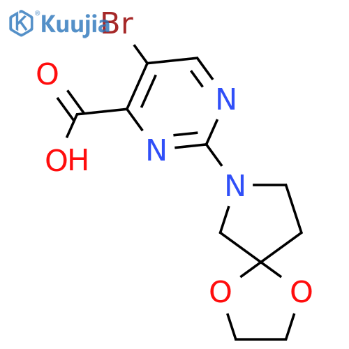 5-bromo-2-{1,4-dioxa-7-azaspiro4.4nonan-7-yl}pyrimidine-4-carboxylic acid structure
