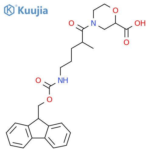 4-5-({(9H-fluoren-9-yl)methoxycarbonyl}amino)-2-methylpentanoylmorpholine-2-carboxylic acid structure