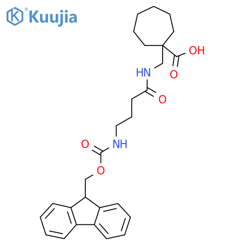 1-{4-({(9H-fluoren-9-yl)methoxycarbonyl}amino)butanamidomethyl}cycloheptane-1-carboxylic acid structure