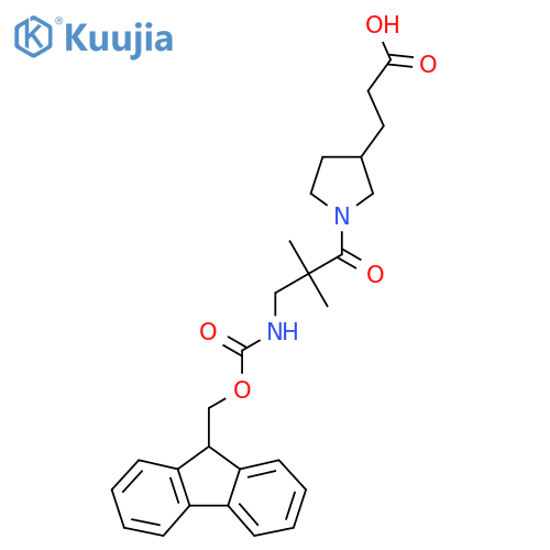 3-{1-3-({(9H-fluoren-9-yl)methoxycarbonyl}amino)-2,2-dimethylpropanoylpyrrolidin-3-yl}propanoic acid structure