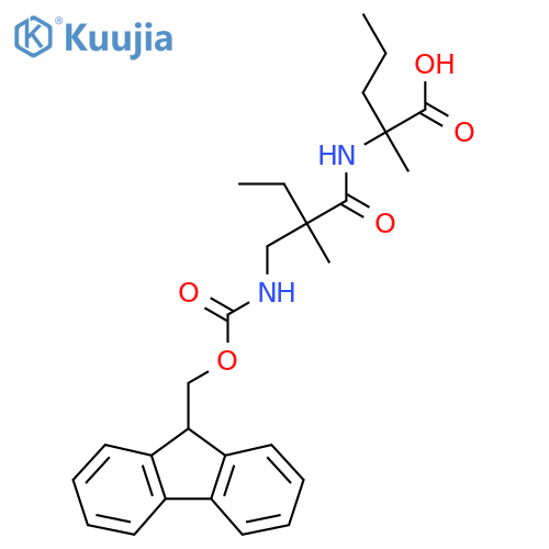 2-{2-({(9H-fluoren-9-yl)methoxycarbonyl}amino)methyl-2-methylbutanamido}-2-methylpentanoic acid structure