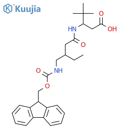 3-{3-({(9H-fluoren-9-yl)methoxycarbonyl}amino)methylpentanamido}-4,4-dimethylpentanoic acid structure