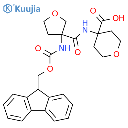 4-3-({(9H-fluoren-9-yl)methoxycarbonyl}amino)oxolane-3-amidooxane-4-carboxylic acid structure