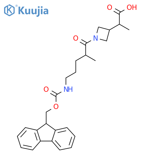 2-{1-5-({(9H-fluoren-9-yl)methoxycarbonyl}amino)-2-methylpentanoylazetidin-3-yl}propanoic acid structure