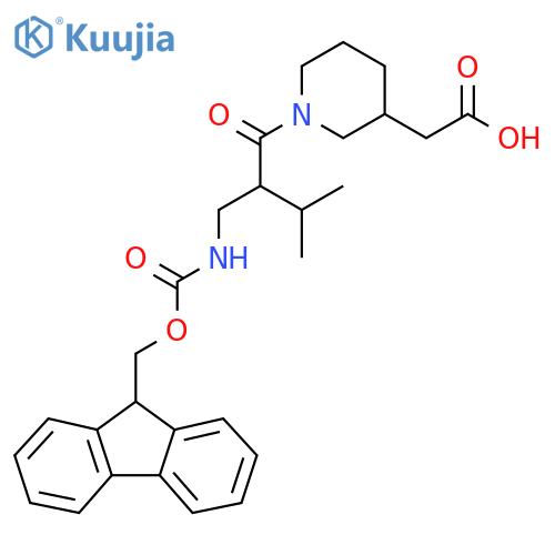 2-(1-{2-({(9H-fluoren-9-yl)methoxycarbonyl}amino)methyl-3-methylbutanoyl}piperidin-3-yl)acetic acid structure