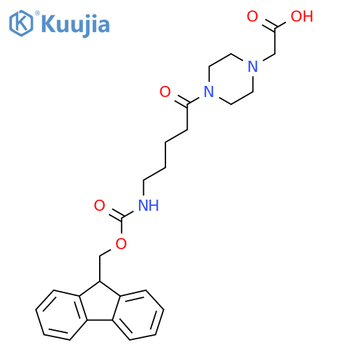 2-{4-5-({(9H-fluoren-9-yl)methoxycarbonyl}amino)pentanoylpiperazin-1-yl}acetic acid structure
