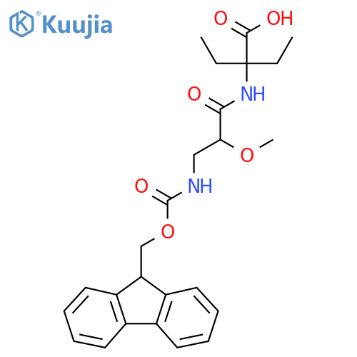2-ethyl-2-3-({(9H-fluoren-9-yl)methoxycarbonyl}amino)-2-methoxypropanamidobutanoic acid structure