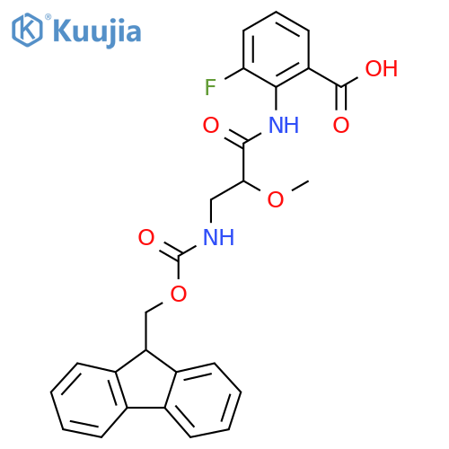 2-3-({(9H-fluoren-9-yl)methoxycarbonyl}amino)-2-methoxypropanamido-3-fluorobenzoic acid structure