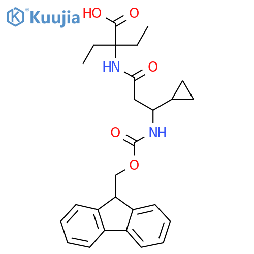2-3-cyclopropyl-3-({(9H-fluoren-9-yl)methoxycarbonyl}amino)propanamido-2-ethylbutanoic acid structure
