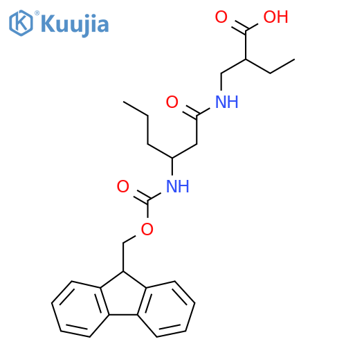 2-{3-({(9H-fluoren-9-yl)methoxycarbonyl}amino)hexanamidomethyl}butanoic acid structure