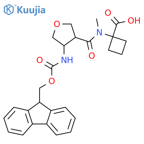 1-N-methyl4-({(9H-fluoren-9-yl)methoxycarbonyl}amino)oxolane-3-amidocyclobutane-1-carboxylic acid structure