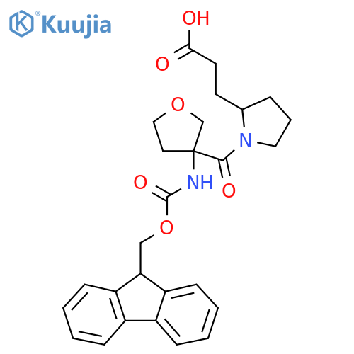 3-{1-3-({(9H-fluoren-9-yl)methoxycarbonyl}amino)oxolane-3-carbonylpyrrolidin-2-yl}propanoic acid structure