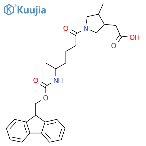 2-{1-5-({(9H-fluoren-9-yl)methoxycarbonyl}amino)hexanoyl-4-methylpyrrolidin-3-yl}acetic acid structure