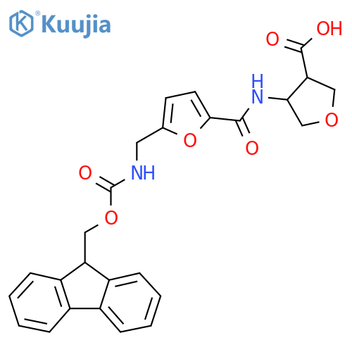4-{5-({(9H-fluoren-9-yl)methoxycarbonyl}amino)methylfuran-2-amido}oxolane-3-carboxylic acid structure