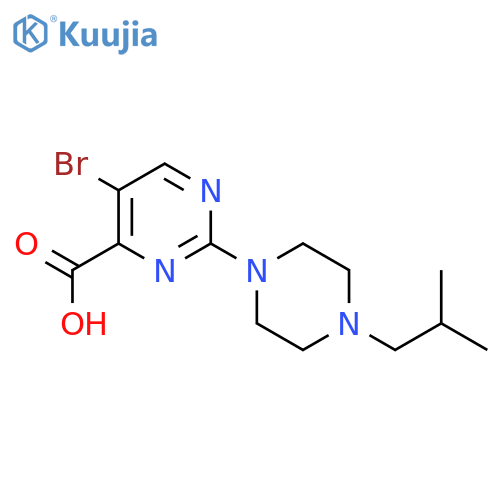 5-bromo-2-4-(2-methylpropyl)piperazin-1-ylpyrimidine-4-carboxylic acid structure