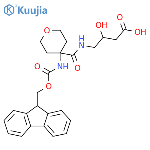 4-{4-({(9H-fluoren-9-yl)methoxycarbonyl}amino)oxan-4-ylformamido}-3-hydroxybutanoic acid structure