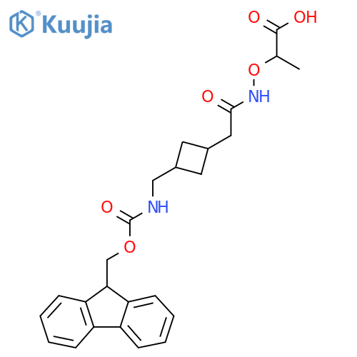 2-(2-{3-({(9H-fluoren-9-yl)methoxycarbonyl}amino)methylcyclobutyl}acetamido)oxypropanoic acid structure