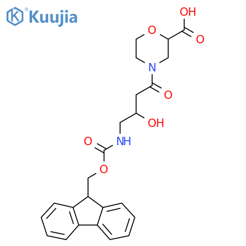 4-4-({(9H-fluoren-9-yl)methoxycarbonyl}amino)-3-hydroxybutanoylmorpholine-2-carboxylic acid structure