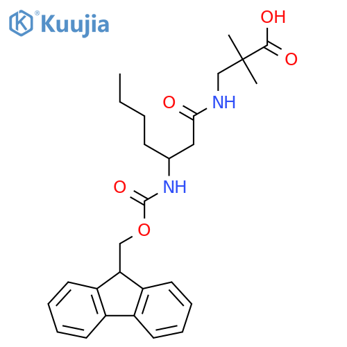 3-3-({(9H-fluoren-9-yl)methoxycarbonyl}amino)heptanamido-2,2-dimethylpropanoic acid structure