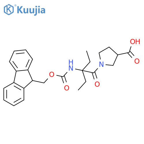 1-2-ethyl-2-({(9H-fluoren-9-yl)methoxycarbonyl}amino)butanoylpyrrolidine-3-carboxylic acid structure