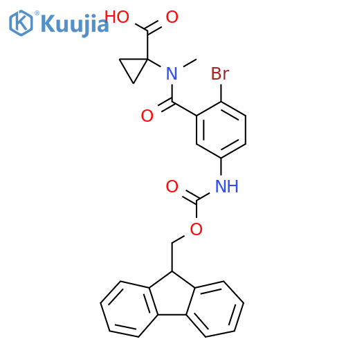 1-N-methyl2-bromo-5-({(9H-fluoren-9-yl)methoxycarbonyl}amino)benzamidocyclopropane-1-carboxylic acid structure