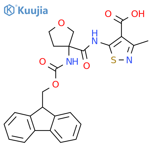 5-3-({(9H-fluoren-9-yl)methoxycarbonyl}amino)oxolane-3-amido-3-methyl-1,2-thiazole-4-carboxylic acid structure