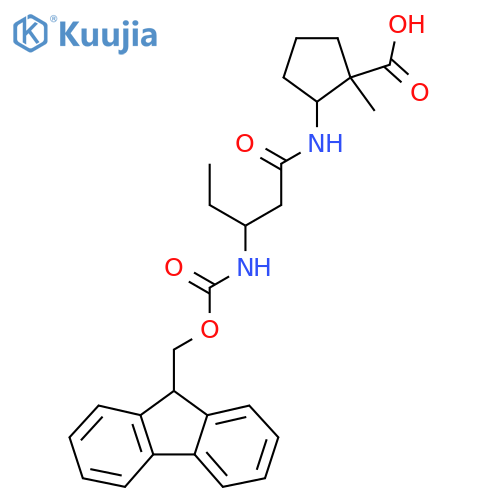 2-3-({(9H-fluoren-9-yl)methoxycarbonyl}amino)pentanamido-1-methylcyclopentane-1-carboxylic acid structure